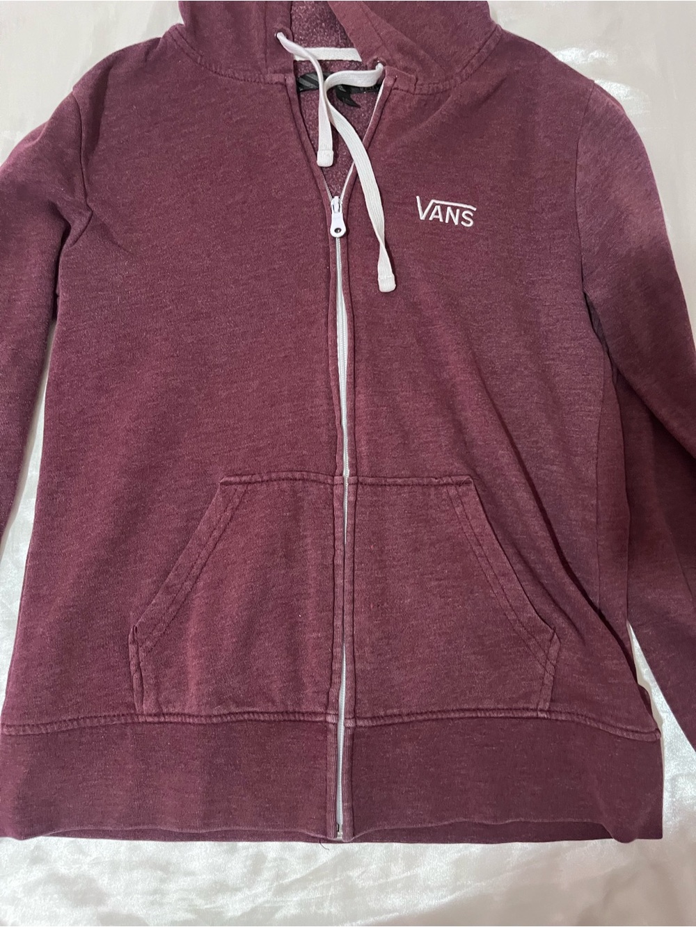 Vans Kids Maroon Full-Zip Hoodie with White Drawstrings